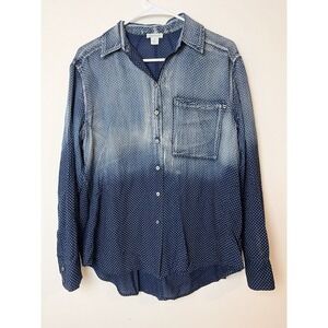 Sundace Polka‎ dot chambray Top Medium Washed Blue Button Up Casual